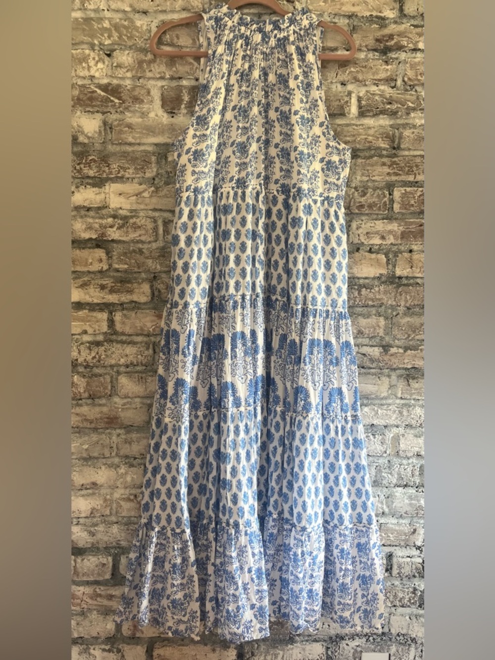 Calypso St. Barth Blue and White Floral Tiered Fully Lined Maxi Dress NWOT - Picture 7 of 11